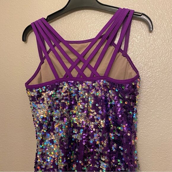 WEISSMAN Dance Costume purple sequin Hologram Sparkle shift Dress D12149 LC/XLC - Picture 4 of 10